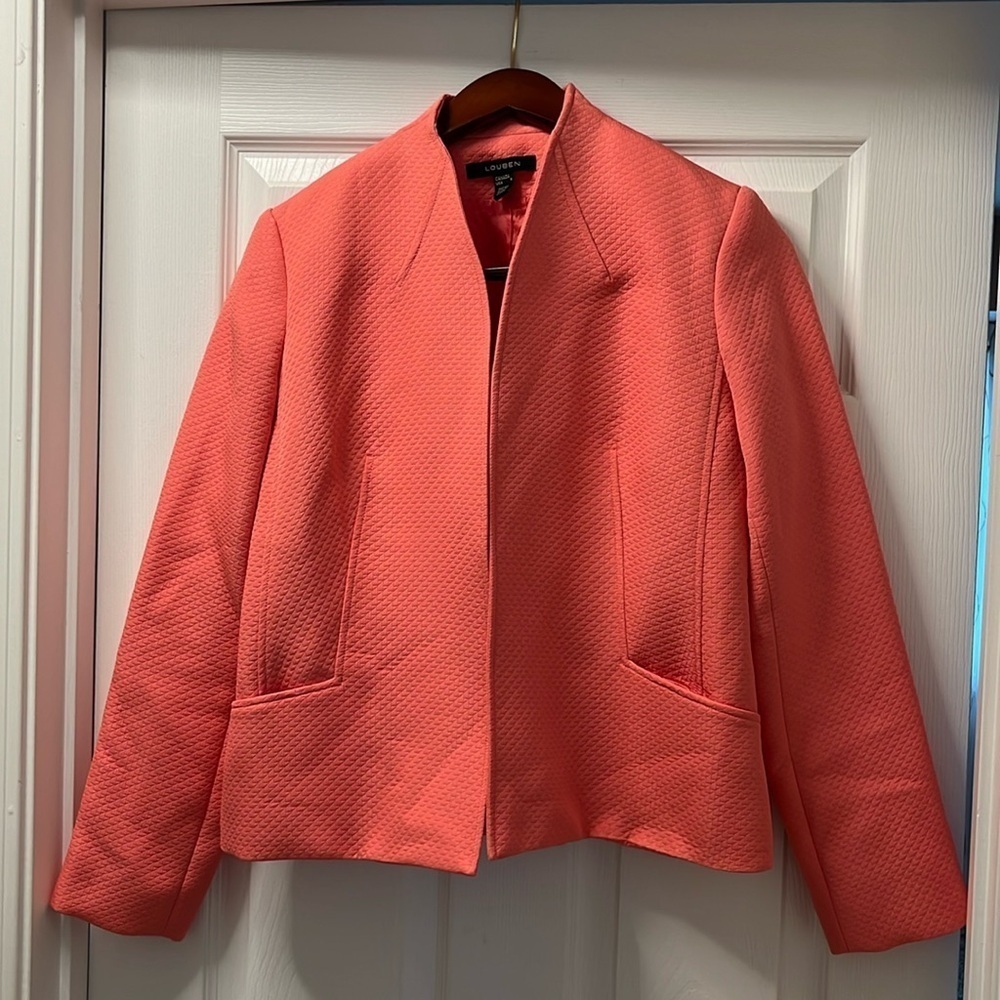LOUBEN pink /salmon textured,open front jacket, blazer size 6 - Picture 2 of 11